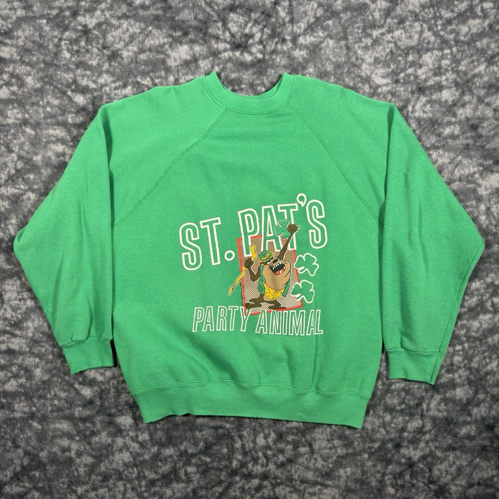 1985 Looney Tunes Taz Party Animal Sweatshirt Green Mens XL Artex Jostens 80s